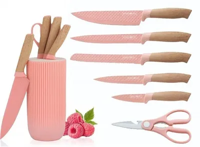 Produktbild von Royalty Line 7-teiliges Messerset mit Messerblock – Edelstahl – Pink