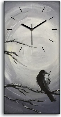 Produktbild von Wohnzimmer-Bild Leinwand Uhr 30x60 Gemälde Abstrakt Nacht Zweig Tier Vogel Kunst - schwarze Hände