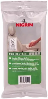 Zdjęcie produktu dla NIGRIN Chusteczki do pielęgnacji skóry samochodowej Chusteczki czyszczące Chusteczki nawilżane do samochodu 16 SZTUK