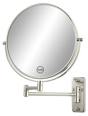Produktbild von 20 cm großer, wandmontierter Kosmetikspiegel, 1x/10x Vergrößerung, doppelseitig, ausziehbarer Arm, 360° drehbar, mit Nickel-Finish, ideal für Badezimmer, Rasur und Make-up.