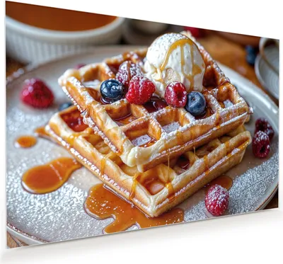 Produktbild von Glasbild 60x40cm in XXL für Wohnzimmer, Schlafzimmer Motiv Belgische Waffeln