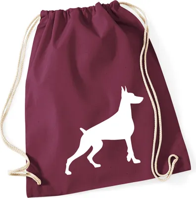 Produktbild von Huuraa Turnbeutel Dobermann Silhouette 12 Liter Burgundy Baumwolle Rucksack Geschenkidee