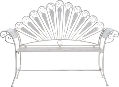 Produktbild von BELIANI Gartenbank Cremeweiß Eisen Antik-Optik Pfauen-Design Romantischer Französischer Stil Klappbar Garten Outdoor Terrasse Sitzbank mit Armlehnen