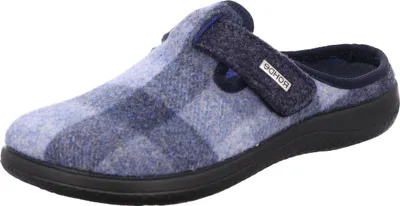 Produktbild von Rohde Damen Pantoffel Hausschuh aus Softfilz mit Karomuster und Riemen Bari 6557, Größe:40 EU, Farbe:Blau