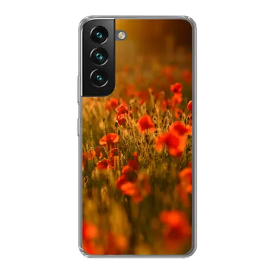 Produktbild von MuchoWow® Handyhülle Schutzhülle Hülle für Samsung Galaxy S22 Orangefarbenes Leuchten über den Mohnblumen auf dem Feld Silikon Softcase Handy Hülle - Mobiltelefonhülle