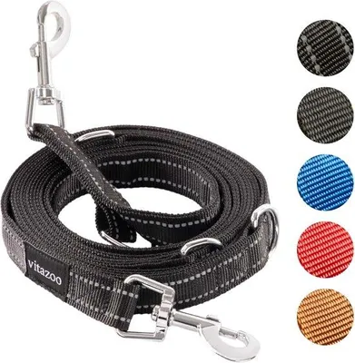 Produktbild von Famanu Hundeleine - 3 m x 2,5 cm - Nylon in Grafit mit Karabinerhaken für kleine, mittelgroße und große Hunde - Verstellbare Leine in Schwarz mit