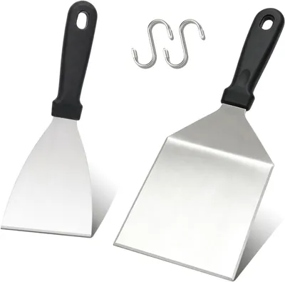 Imagen del producto de Juego de espátulas para parrilla, 2 espátulas grandes, acero inoxidable, para la cocina