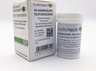Produktbild von Multicheck PRO Harnsäuren-Sensoren Pack: 10 Teste | Packung (10 Tests)