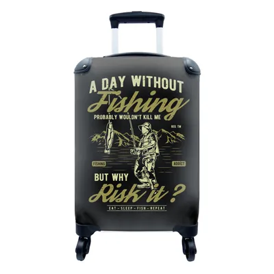 Produktbild von MuchoWow® Koffer Handgepäck Trolley Rollkoffer Kleine Reisekoffer mit 4 Rollen - Fisch - Berg - Jahrgang - Cabin Size < 55x40x23 cm & 55x40x20 cm - Fotokoffer - Kabinenkoffer - Boardgepäck - Reise-Box - Reisekoffer - Reisegepäck - Koffer mit Bild - Trolley für Kinder