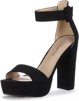 Productafbeelding van Dames sandalen met hak, open neus, gesp en plateauzool, zwart in suède-look, maat 41 EU