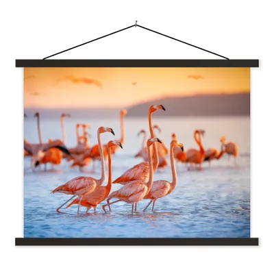 Produktbild von MuchoWow® Textilposter Flamingo - Tiere - Wasser - Rosa 150x113 cm mit schwarzem Rahmen - Wohnzimmer