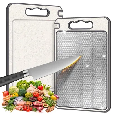 Productafbeelding van Zimilo snijplank, antibacterieel, dubbelzijdig met sapopvangrand en rasp, roestvrij staal en kunststof, antislip, vaatwasmachinebestendig, 36,5x25 cm