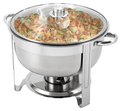 Produktbild von MBUYI Rundes Chafing Dish aus Edelstahl 8,5 Liter Warmhaltebehälter für Speisen, Buffetwärmer und Bain Marie für Catering und Veranstaltungen