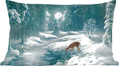 Produktbild von MuchoWow® Zierkissen Sofakissen Wohnzimmer Dekokissen 60x40 cm Hirsche - Wald - Schnee - Kopfkissen - Polster mit Foto