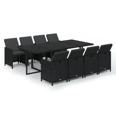 Immagine prodotto di vidaXL set da pranzo da giardino 9 pezzi con cuscini in poly rattan nero