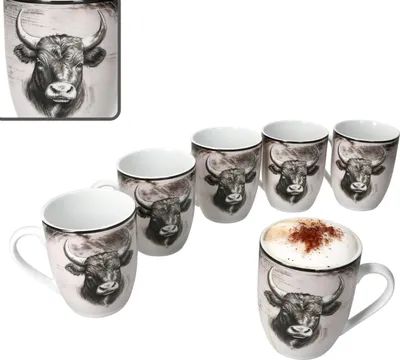 Produktbild von Toro 6x Kaffeebecher 280ml 6 Pers Geschirr Tee-Tasse Kuh Rind rosa Alm