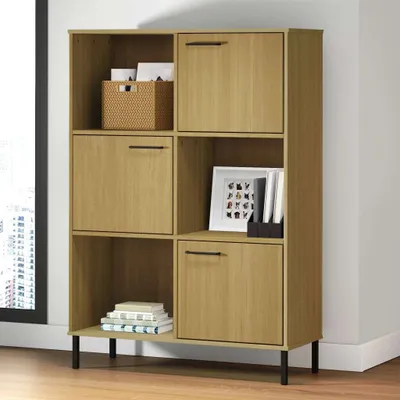 Immagine prodotto di vidaXL Libreria OSLO Gambe in metallo Marrone 90x35x128,5 cm Legno massiccio - Libreria - Scaffali per libri - Librerie - Contenitore per libri