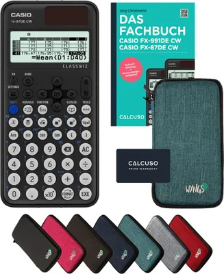 Produktbild von Casio fx-87DE CW inkl. Schutztasche Türkis & Fachbuch (160 Seiten, DIN A5) – Wissenschaftlicher Rechner  – Smart Set