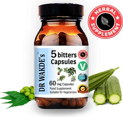 Produktbild von DR WAKDE'S 5 Bitters Kapseln (Pancha-tikta) | 60 Vegi Caps | Ayurveda-Supplement | Vegan | 100% Kruter | Mengenrabatte | Am selben Tag Versand