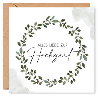 Hochzeitskarte Blattmotiv Kranz 15x15 cm mit Umschlag