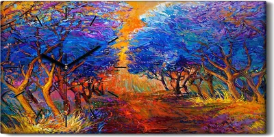 Produktbild von Leinwand Wanduhr Wandkunst Uhr Geräuschlos 60x30 Landschafts Wälder Herbst Wald - schwarze Hände