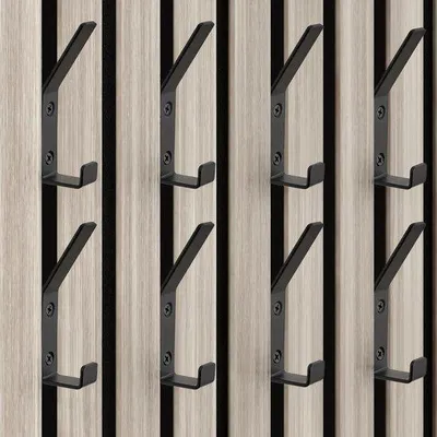 Produktbild von Unyqoos® Schwarze Wandhaken für Akustikpaneele – Doppelhaken aus Aluminiumlegierung, bis 25 kg, Klebe- oder Schraubbefestigung