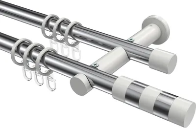 Produktbild von Interdeco Gardinenstange / Vorhangstange Chrom / Weiß, Typ Platon Mavell (Zylinder Bicolor), 20 mm Ø 2-läufig, 420 cm