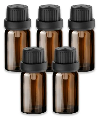 Produktbild von 5x Braunglasflasche 10 ml mit schwarzem Tropfer Tropfeinsatz 18/415
