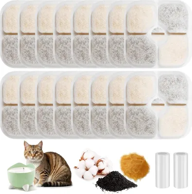 Obrázok produktu pre Realjoy 16-pack filter pre fontány pre mačky, 2,5 l náhradný filter pre fontány pre mačky so živicou a aktívnym uhlím, trojitý filtračný systém, pre pitné fontány Catit Pixi pre mačky, 2 hadice