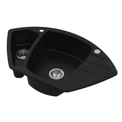 Produktbild von VBChome Spülbecken 90x54x19 cm Schwarz Granit 1,5 Becken Abtropffläche Einbauspüle gesprenkelt Eckspülbecken Restebecken Siphon