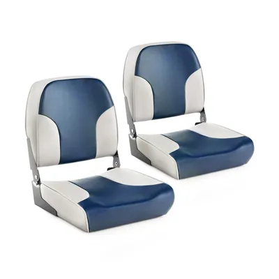 Produktbild von GOPLUS 2er Set Bootssitz klappbar, Bootsstuhl mit gepolstertem Sitz & Rücklehne, wasserdichter Steuerstuhl mit Aluminium-Rahmen, Weiß+Blau