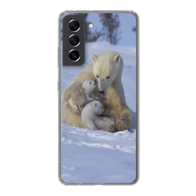 Produktbild von MuchoWow® Handyhülle Schutzhülle Hülle für Samsung Galaxy S21 FE Eisbären - Schnee - Weiß Silikon Softcase Handy Hülle - Mobiltelefonhülle