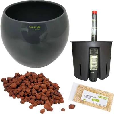 Produktbild von Set5 Keramik Blumentopf hydro Menorca 11/09 Ø 14 H 11,5 cm  grau Blähton von happy-nature