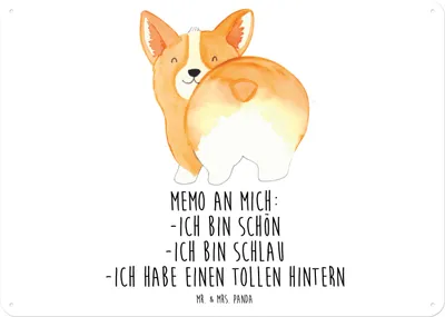 Produktbild von Mr. & Mrs. Panda Wandbild Corgi Po DIN A5 - Weiß - Geschenk, Metallschild, Hunderasse, Hund, Selbstvertrauen, Nostalgieschild, Schild, Positiv, Türschild, Spruch, Corgie