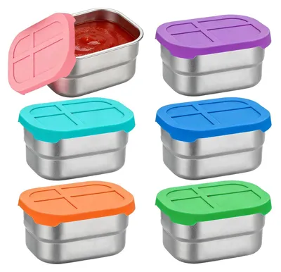 Immagine prodotto di Set di 6 contenitori per snack con coperchio in silicone – Contenitori per alimenti a prova di perdite, capacità 230 ml