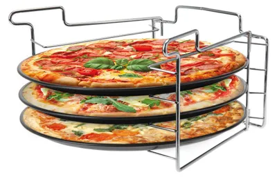 Zdjęcie produktu dla Zestaw do pieczenia pizzy: 3 metalowe blaszki + stojak