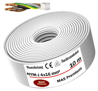 Produktbild von 10m Feuchtraumkabel Stromkabel Mantelleitung NYM-J 4x16 mm² Elektrokabel