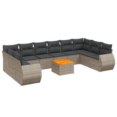 Produktbild von vidaXL 11-tlg. Garten-Sofagarnitur mit Kissen Grau Poly Rattan