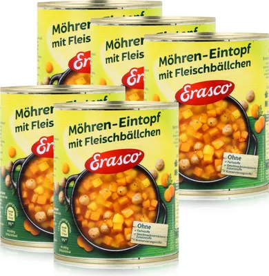Produktbild von Erasco Möhren-Eintopf mit Fleischbällchen 800g Fertigessen (5er Pack)