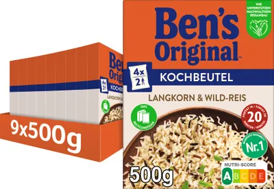 Produktbild von BEN'S ORIGINAL™ Langkorn-Reis + Wild-Reis im Kochbeutel 9x500g