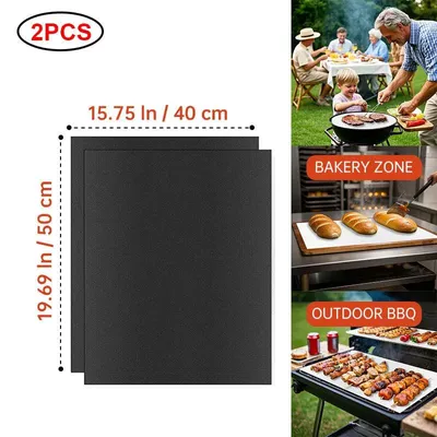 Produktbild von BBQ-Grillmatte, antihaftbeschichtet, wiederverwendbar, hitzebeständig, extra dicke Unterlage, Ofeneinlagen, Backmatten, leicht zu reinigen, für Küche, Outdoor, Grillwerkzeug.Version:40X50 cm 2 Stück