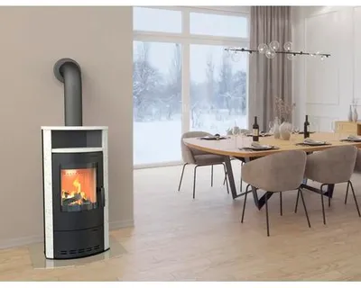 Produktbild von Kaminofen Thermia Cumulus V4L Kalkstein weiß 7 kW mit Wärmefach