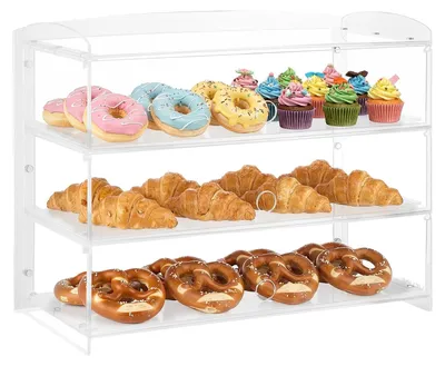 Image de Vitrine à pâtisseries VEVOR à 3 étages, vitrine de boulangerie professionnelle en acrylique transparent, vitrine de comptoir avec porte battante et cloison amovible pour biscuits, desserts et beignets, 482 x 232 x 380 mm