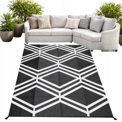 Produktbild von Outdoor Teppich 120x180 Wasserdicht - Balkon Terrasse Wendbar - Schwarz Weiß