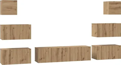 Immagine prodotto di vidaXL Set di mobili TV a parete 8 pezzi in legno di quercia artigianale