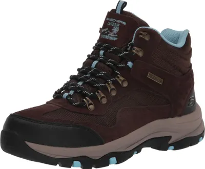 Produktbild von Skechers Damen Trego Base Camp Walking-Schuh, Chocolate Suede Textile Light Blue