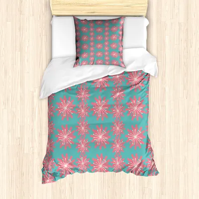 Produktbild von ABAKUHAUS Draussen Mantele, Lively Garten, Milbensicher Allergiker geeignet mit Kissenbezügen, 135 cm x 200 cm - 80 x 80 cm, Teal Pink Weiß
