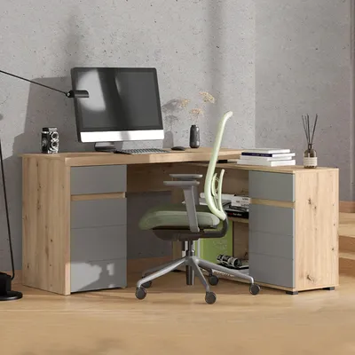 Immagine prodotto di Piran - Scrivania, 140x124x77h cm Marrone Rovere Nodi, Angolare