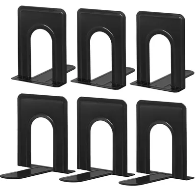 Imagen del producto de Soportes para libros de metal, antideslizantes, juego de 3 pares (6 unidades), 5,7 x 4,9 x 16,5 cm, para oficina y hogar