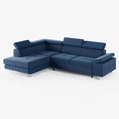 Image de CANAPÉ D'ANGLE CAROLINE, gauche, bleu, velours mat, avec fonction couchage et coffre de rangement